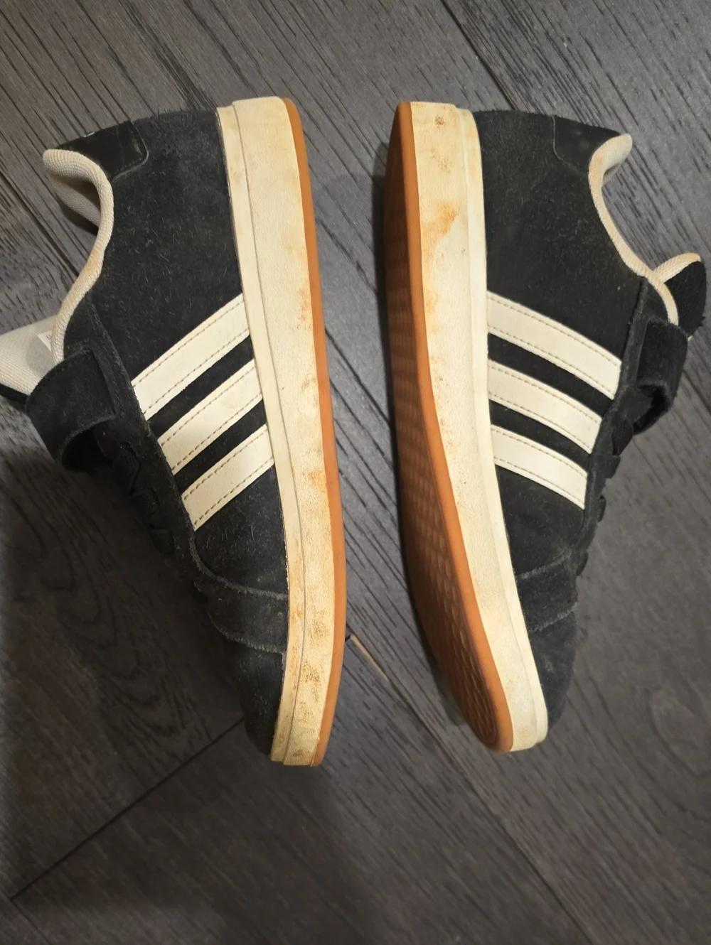 adidas Kids Black Suede Sneakers with Cream Stripes and Sole